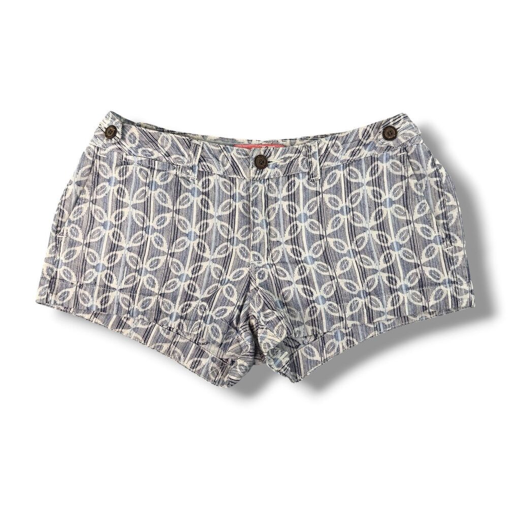 VTG Mini Shorts Blue Geometric Pattern Beachy Surfer Girl Y2k Boho Size 4 Retro